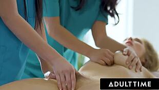 Newbie Masseuse Violet Myers Receives Full Rubdown from Lena Paul and Jade Baker in Lesbian Threesome