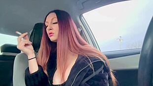 Italian Milf Artemisia Love Smoking Cigarette in Car While Flashing Nipples