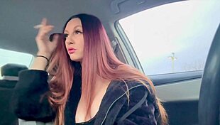 Italian Milf Artemisia Love Smoking Cigarette in Car While Flashing Nipples