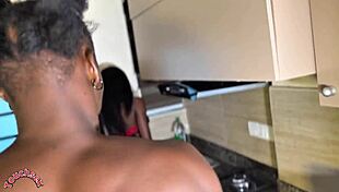 Skinny ebony ass bent over in kitchen 😈