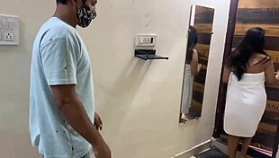 Plumber fucks puny marathi anty standing in bathroom, oral anal orgasm doggystyle bent over hardcore