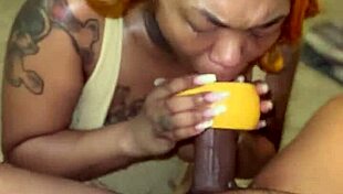 Grapefruit Meets Gooch in Wet Ebony Face Fucking with Cum