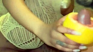 Grapefruit Meets Gooch in Wet Ebony Face Fucking with Cum