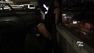 Miroslava lets a stranger lick her pussy in the parking lot.