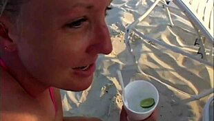 Blonde Coed Teases With Handjob On Beach