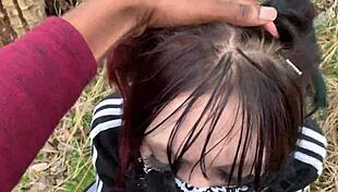 emo slut takes dick in public park