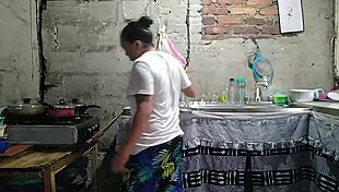 My horny neighbor wanted hard fucking in the kitchen