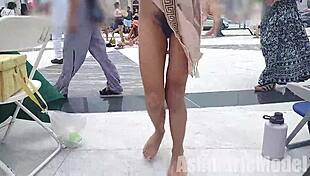 Hey, check this hairy Latina tribal dance flashing outdoors!