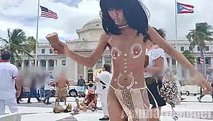 Hey, check this hairy Latina tribal dance flashing outdoors!