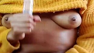 beautiful hairy woman playing with dildo