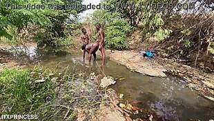 We took turns fucking her doggystyle in the stream 😈