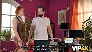 Mature redhead tricks neighbor into orgasm in stockings.