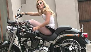 Alyssia Diamond Strips Naughty on Motorcycle in Backroom Photoshoot