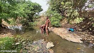 We took turns fucking her doggystyle in the stream 😈