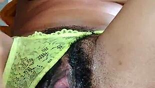 beautiful hairy woman playing with dildo