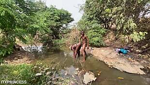 We took turns fucking her doggystyle in the stream 😈