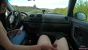 Public Road Car Handjob with My Hot Girlfriend