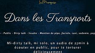 IN PUBLIC TRANSPORTS, a CROSSDRESSER TEASES with DIRTY TALK and MASTURBATES