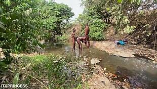 We took turns fucking her doggystyle in the stream 😈