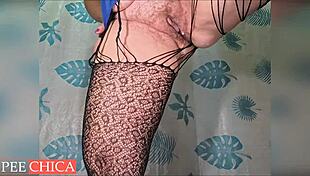 Hairy granny pissing in shower with fresh creampie inside