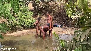 We took turns fucking her doggystyle in the stream 😈