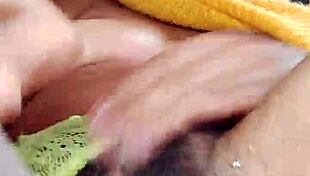 beautiful hairy woman playing with dildo