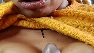beautiful hairy woman playing with dildo