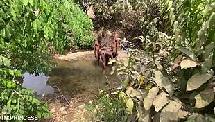 We took turns fucking her doggystyle in the stream 😈