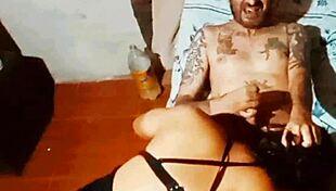 Husband leaves her wanting, so she fucks her lover beside him.