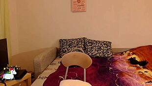 The camgirl was fucked hard in doggystyle, bent over, and riding before getting creampied by daddy