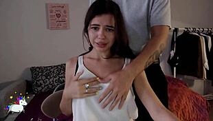 The camgirl was fucked hard in doggystyle, bent over, and riding before getting creampied by daddy