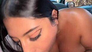 my hot stepsister takes a huge cumshot in her mouth outdoors