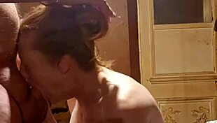 Redhead engages in foreplay with ball licking, handjob, and deepthroat leading to cum