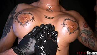 Tattooed Brunette Receives Massage