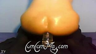 Hot brunette student rides water bottle in tight ass for cum on ass