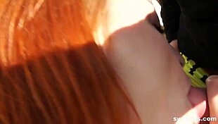 An amateur redhead street whore in Ukraine enjoys sucking cock outdoors every day.