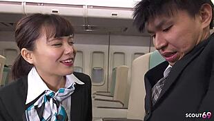 Japanese Stewardess Seduces Nervous Guy with Blowjob. Cum in Mouth on Plane in Uncensored JAV!