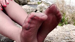 Goddess Teases Feet In Pantyhose Forest!