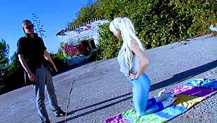 blonde cougar helps guy with full balls 😈