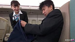 Japanese Stewardess Seduces Nervous Guy with Blowjob. Cum in Mouth on Plane in Uncensored JAV!