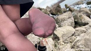 Goddess Teases Feet In Pantyhose Forest!