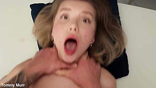 Step sister sneaks in without panties, leading to a quickie with big cock and squirting.