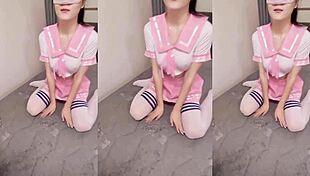 Look at this busty Asian schoolgirl getting pounded hard at home