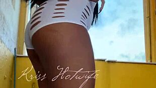 naughty wife flaunts short shorts to gym friend in public