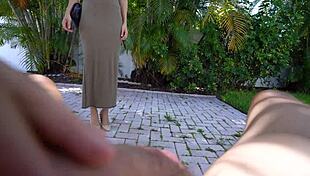 Step mom caught jerking off and helped him cum fast!