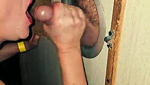 Boldly sucked well-endowed guy in glory hole, he came in mouth