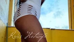 naughty wife flaunts short shorts to gym friend in public