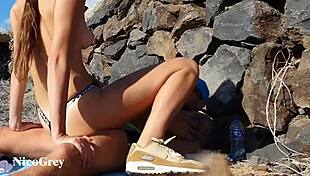 Risky outdoor sex with hot teen in public doggystyle