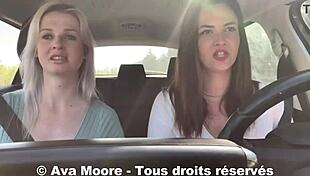 Hey, lucky guy gets sucked by two girls on the roadside!