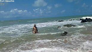 Yuri gaucho couple paradise hot wife shows everything on nudist beach, guys go crazy